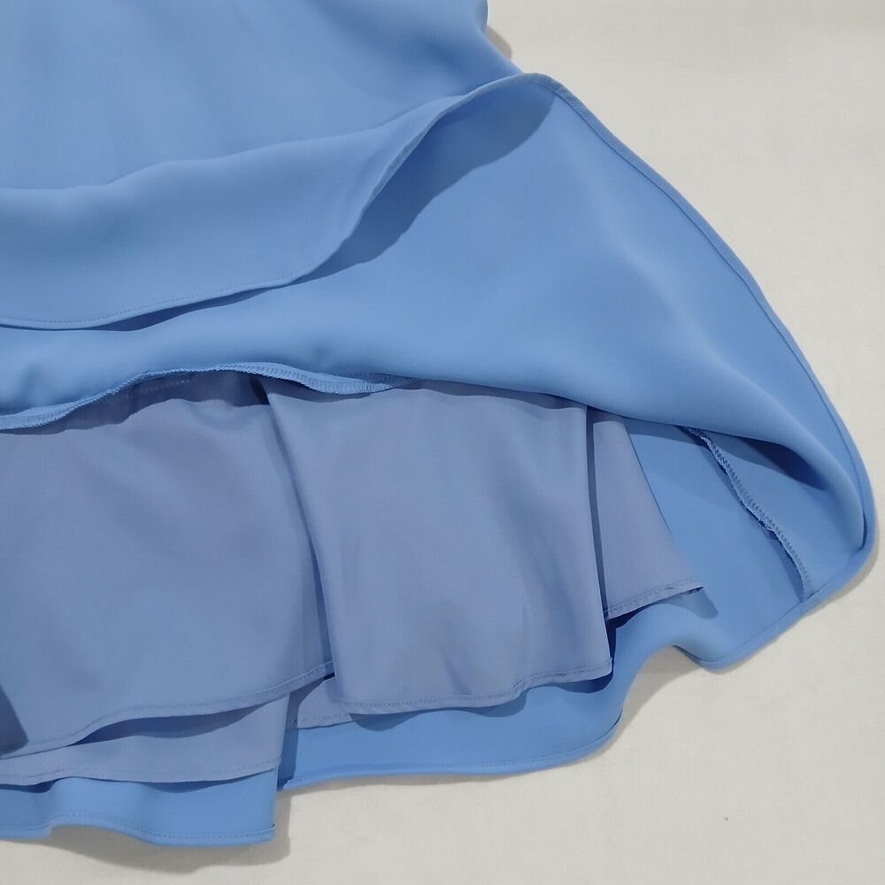 Amanda Uprichard Emery Dress Medium Chambray Blue Ruffle Mini Flounce 20432 - Picture 9 of 12